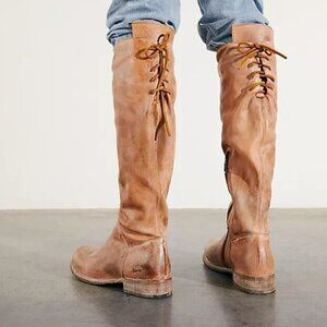 Bed Stu Free People Manchester Tall Boots Back Lace-up Side Zip Distressed Sz 8